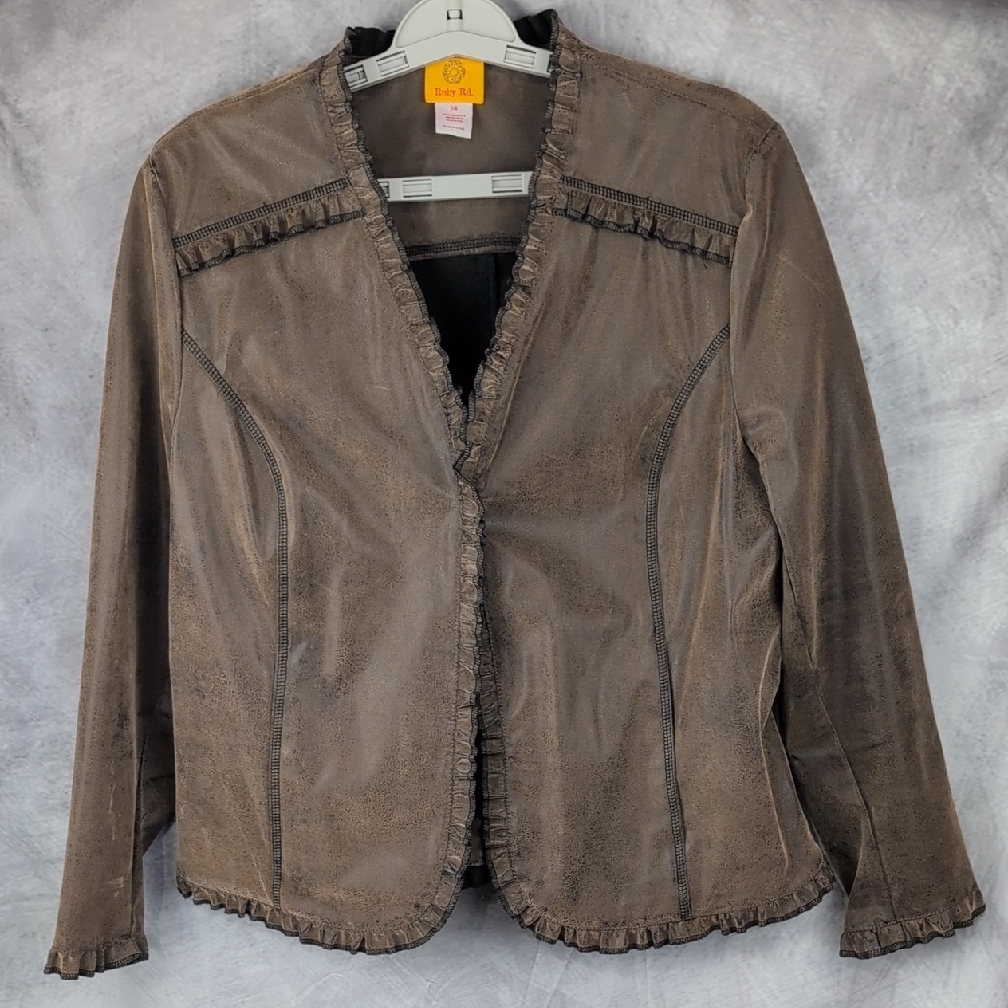 Ruby Rd. Brown Ruffle Trim Blazer